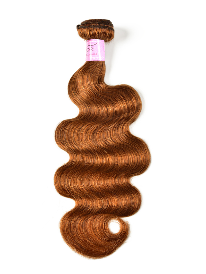The UNice #30 Colored Hair Bundles 1 Bundle 100g Remy Hair Extensions Brown Color Body product image shows a brown body wave with a pink label and body wave texture.