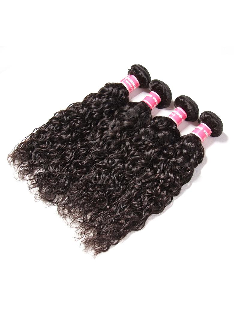 The UNice Hair Hair 4 Bundles Water Wave Unprocessed Virgin Human Hair product image shows brazilian virgin curly hair bundles and water wave texture, bundle fullness.