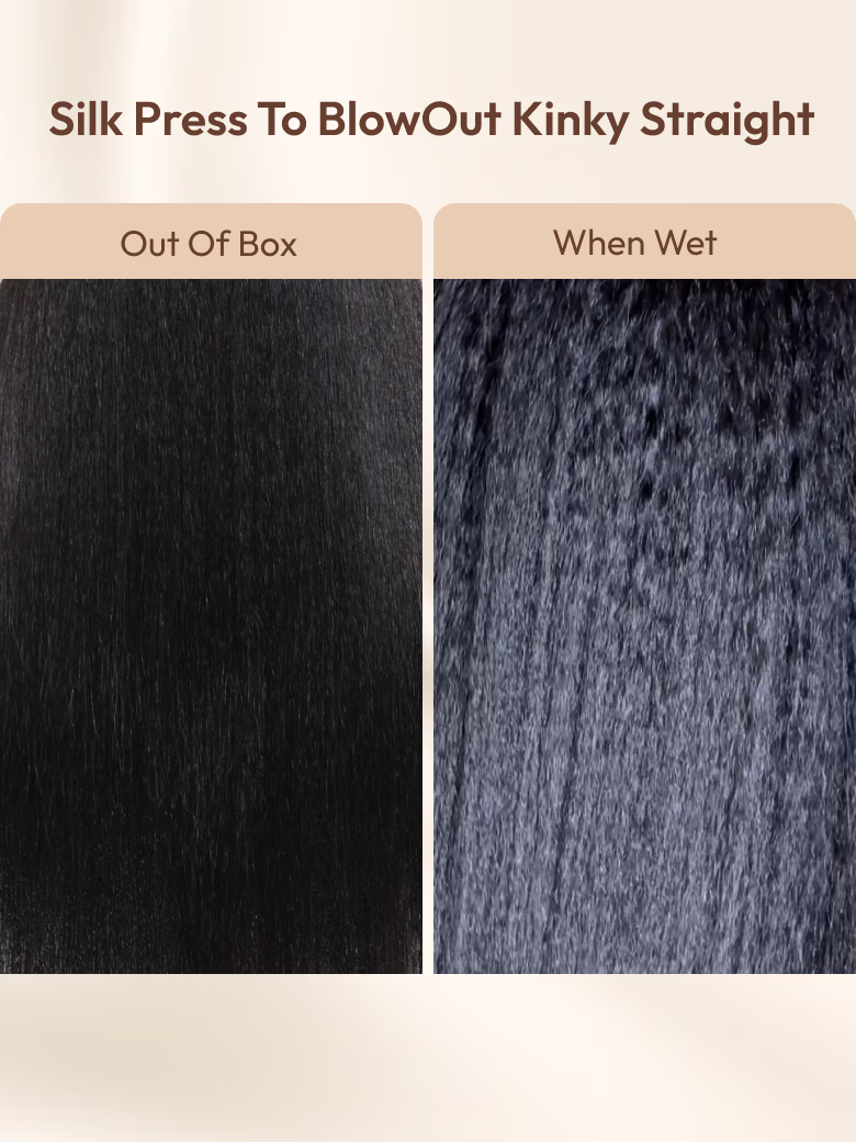 The UNice Kinky Straight When Wet InvisiBlend V Part Silk Press To Blow Out Kinky wig image highlights Silk Press To BlowOut Kinky Straight, OutOfBox, WhenWet, silk.
