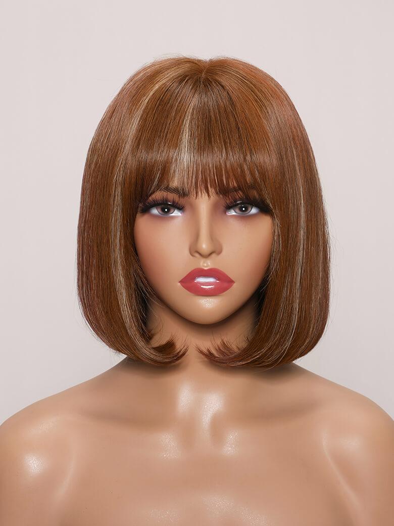 The UNice AMARA -12" MONO STRAIGHT HUMAN HAIR WIG product image shows a mann wig with bangs and bangs and straight texture.