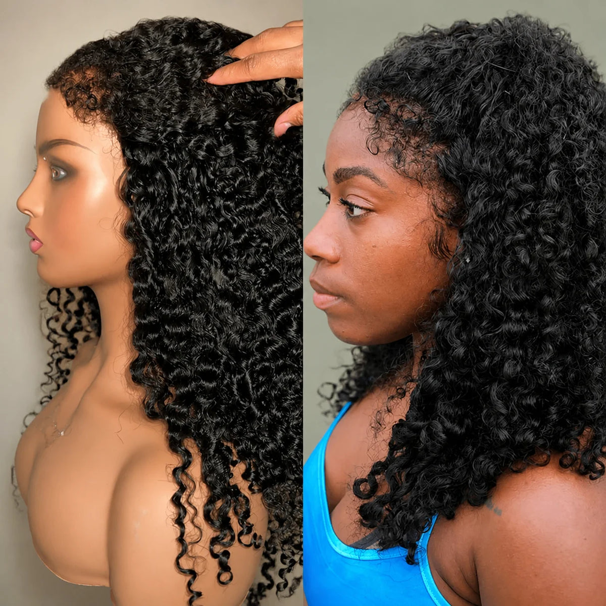 4C Curly Edges Hairline Glueless Curly Lace Front Human Hair Wig With Super Natural Hairline 220% Density