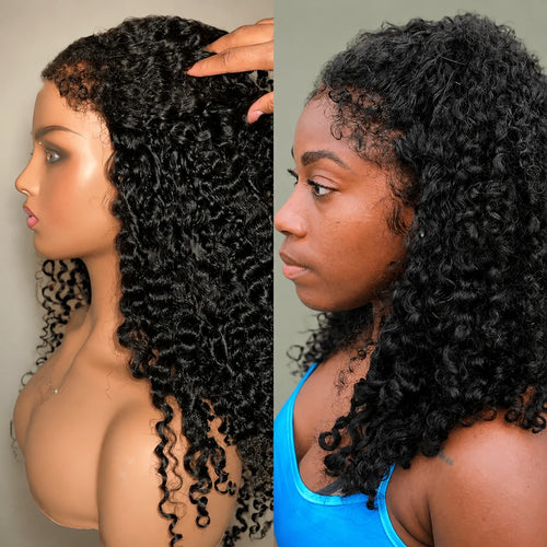 4C Curly Edges Hairline Glueless Curly Lace Front Human Hair Wig With Super Natural Hairline 220% Density