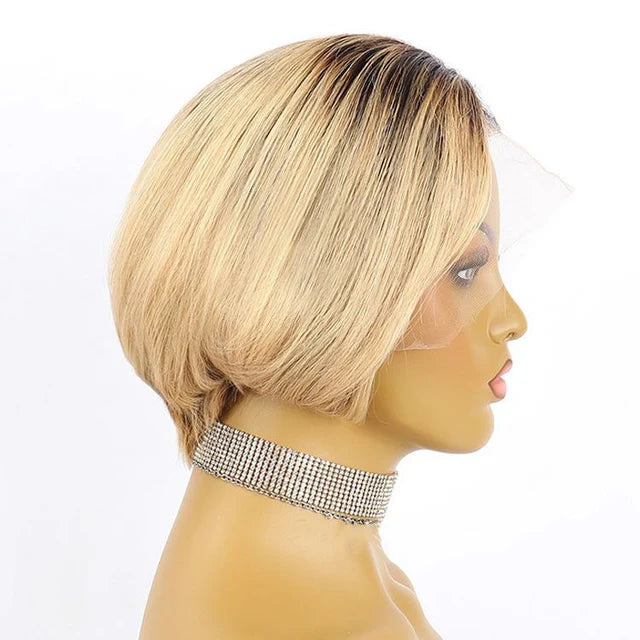 13x1 T Part Short Pixie Cut Lace Wig Human Hair Color Wig