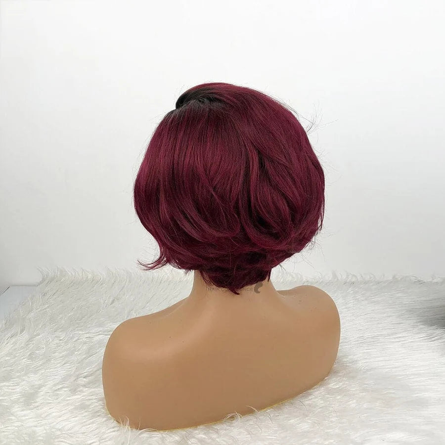 13x1 T Part Short Pixie Cut Lace Wig Human Hair Color Wig