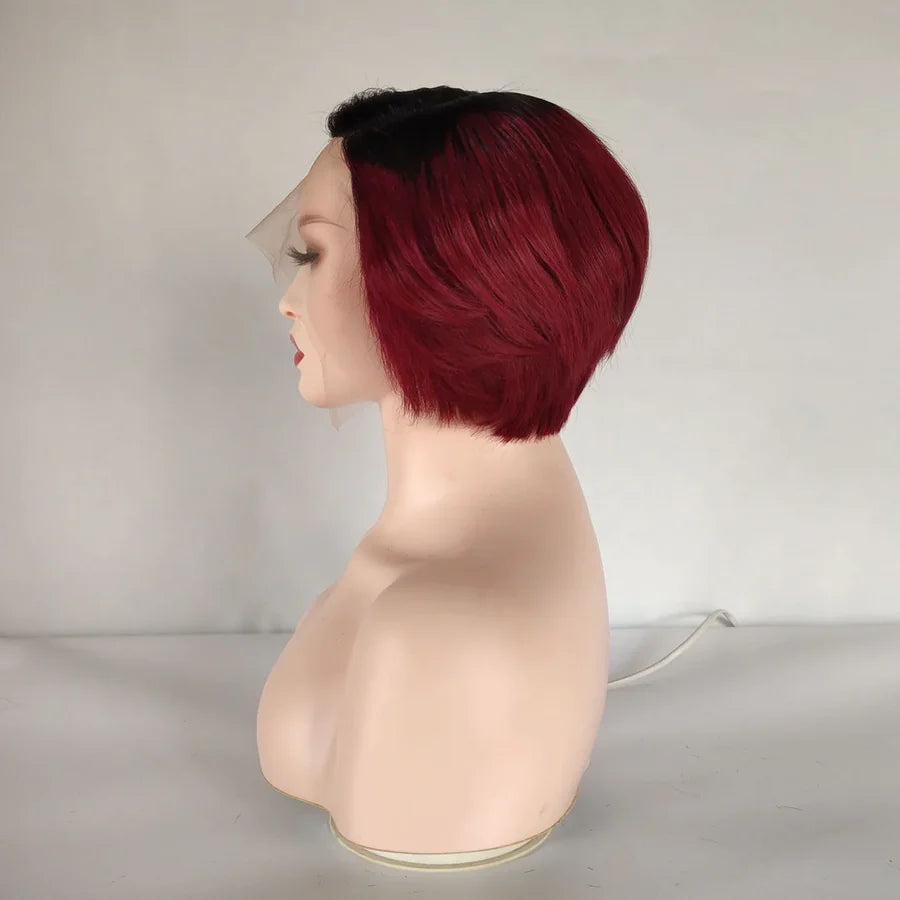 13x1 T Part Short Pixie Cut Lace Wig Human Hair Color Wig