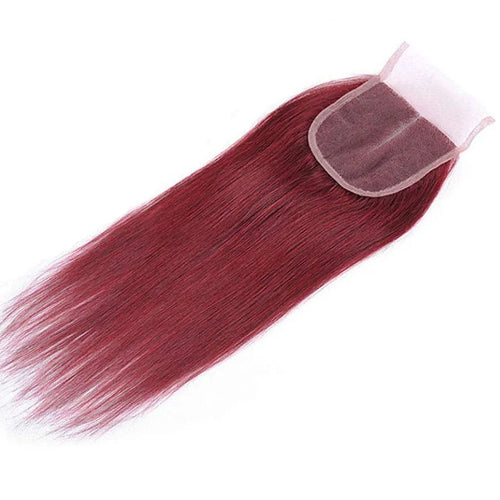 4x4 Lace Closure 99j Burgundy Straight 100% Unprocessed Human Virgin Hair Silk Straight