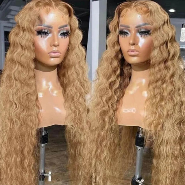 Deep Wave Honey Blonde Hair Wig Super Natural Hairline Glueless Lace Human Hair Wig Pre Cut Lace