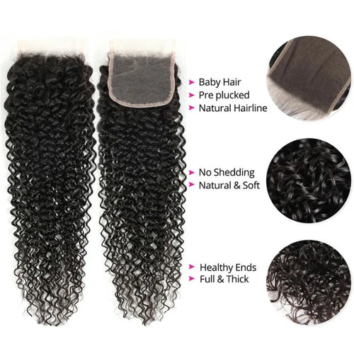 4x4 Jerry Curly Transparent Lace Closure Human Hair Closure Natural Black Hair Top Swiss Lace