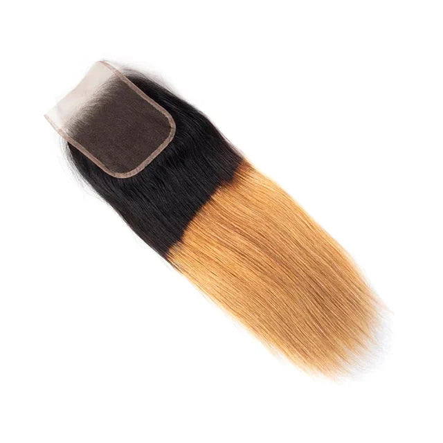 4x4 Lace Ombre Peruvian Virgin Straight Hair Two Tone 1B/27 Human Hair Weave Extensions