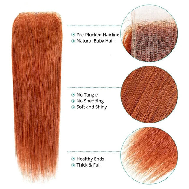 4x4 Lace Closure Ginger Orange Body Wave Human Hair Extensions