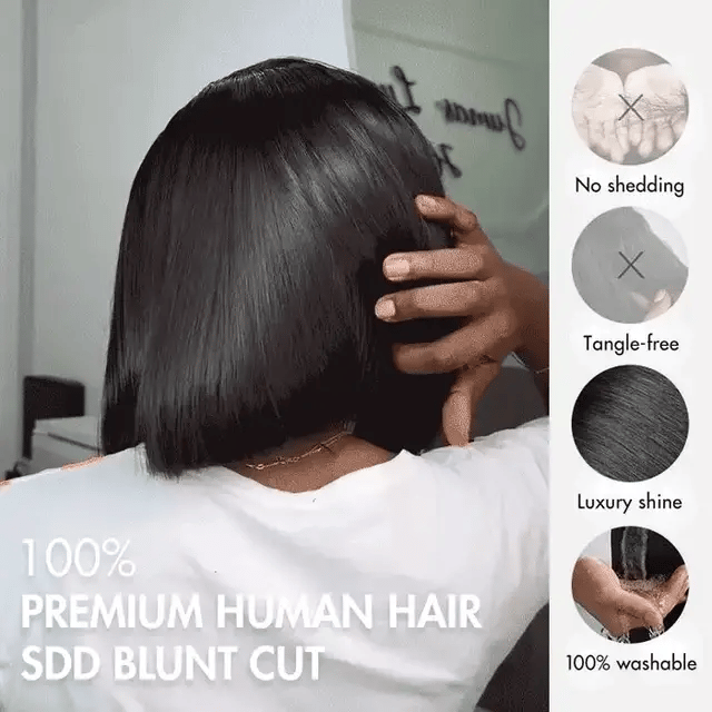 Glueless Super Double Drawn Blunt Cut Bob Wigs Transparent Lace Human Hair Wig Pre Plucked Hairline