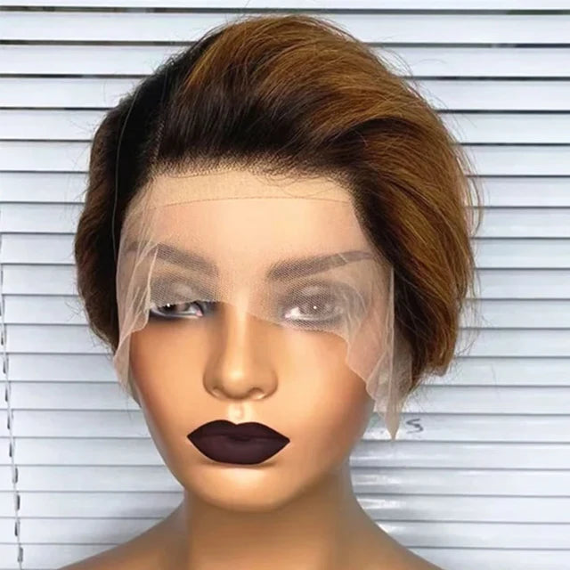 13x1 T Part Short Pixie Cut Lace Wig Human Hair Color Wig