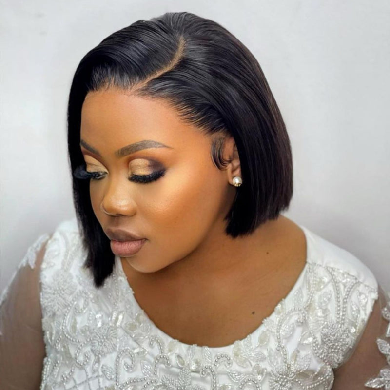 VolumeMAX™ 200% Density Super Double Drawn Natural Black Glueless Bob 8 inches Wig | PrePlucked+KnotsBleached