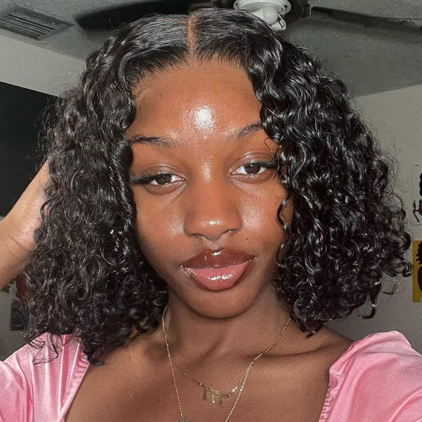 Glueless 4x4 Pre Cut Lace Water Wave Short Bob Wigs 100% Human Hair