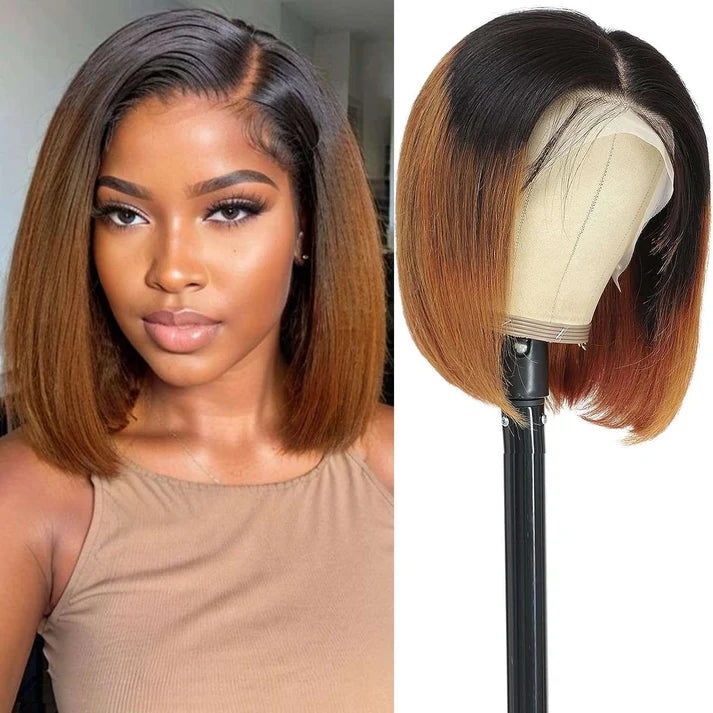 Brown Bob Wig Human Hair Invisible Melted Lace Wigs Pre Plucked Hairline Glueless Wigs For Black Women