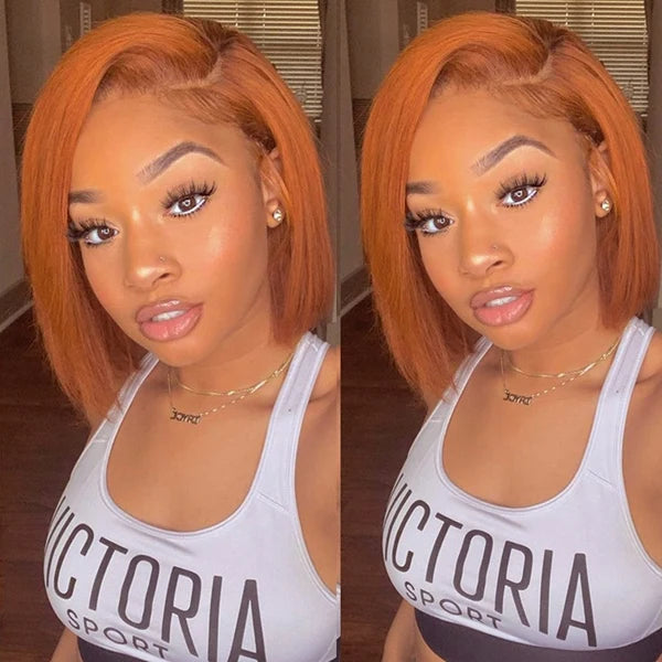 Orange Ginger Color 13x4 HD Lace Front Wigs Short Bob Wig Pre Plucked Natural Baby Hair For Black Women