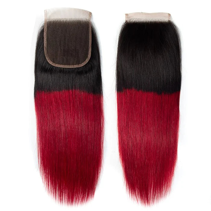 4x4 T1B/99J Brazilian Virgin Color Straight Human Hair Extensions
