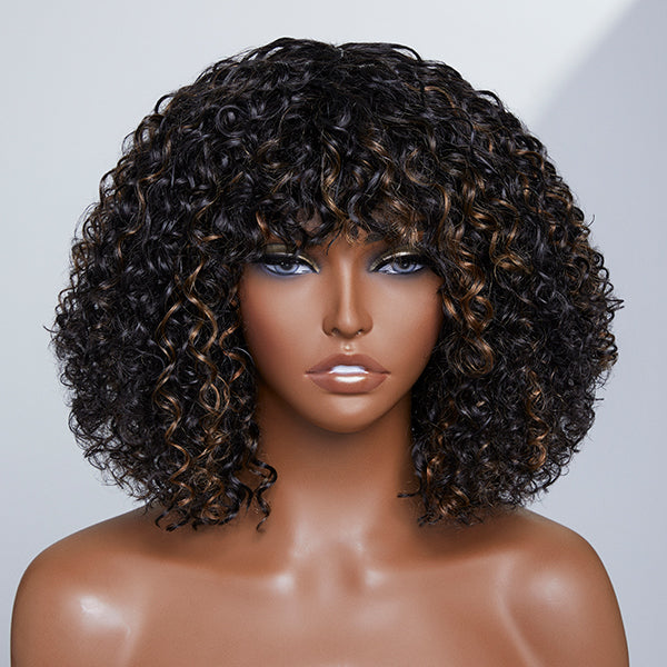 Worth | Throw On & Go Blonde Highlights Deep Curly Glueless Short Wig With Bangs