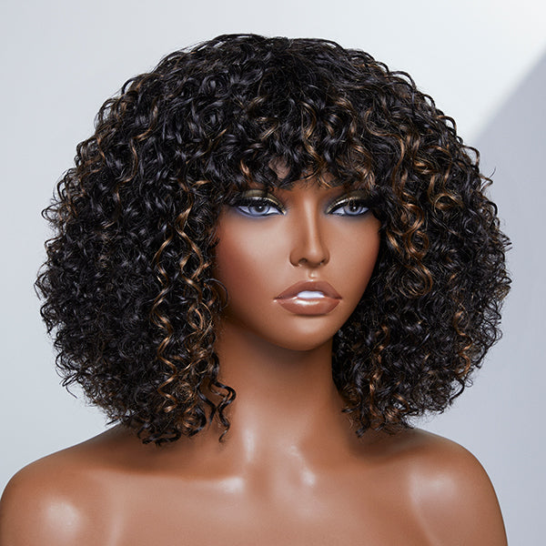 Worth | Throw On & Go Blonde Highlights Deep Curly Glueless Short Wig With Bangs