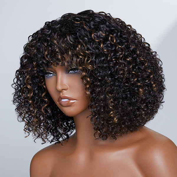 Worth | Throw On & Go Blonde Highlights Deep Curly Glueless Short Wig With Bangs