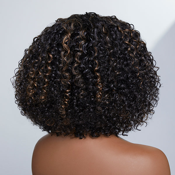 Worth | Throw On & Go Blonde Highlights Deep Curly Glueless Short Wig With Bangs