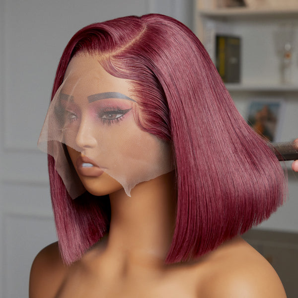 Worth | Reddish Purple Side Part Minimalist Lace Bob Wig