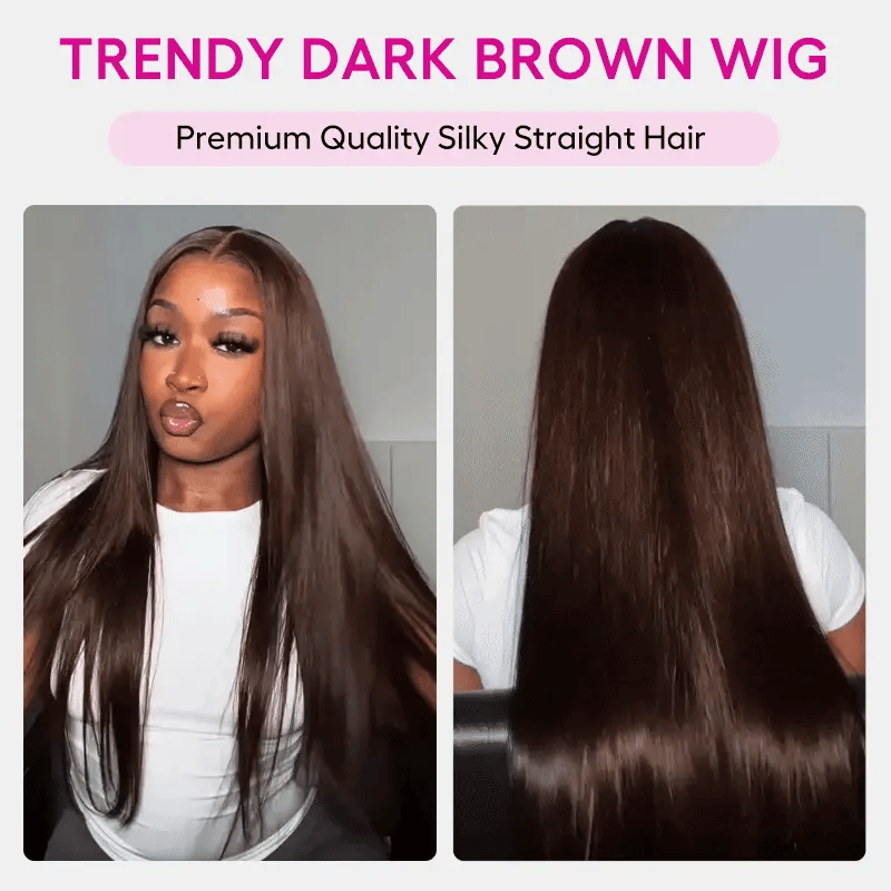 13x4 Frontal Lace Chocolate Brown Straight Wig Transparent Lace Realistic Hairline
