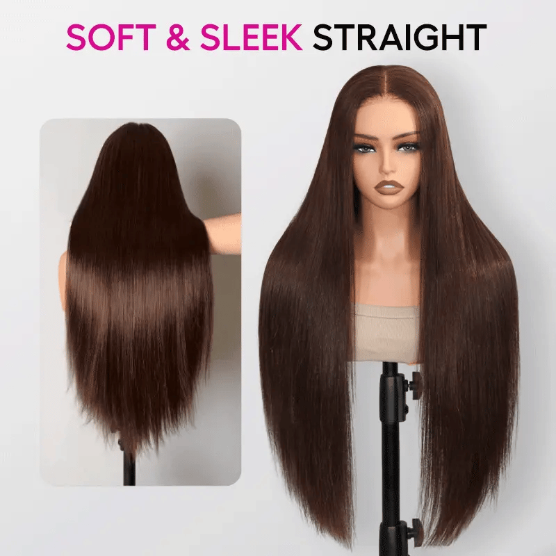 13x4 Frontal Lace Chocolate Brown Straight Wig Transparent Lace Realistic Hairline