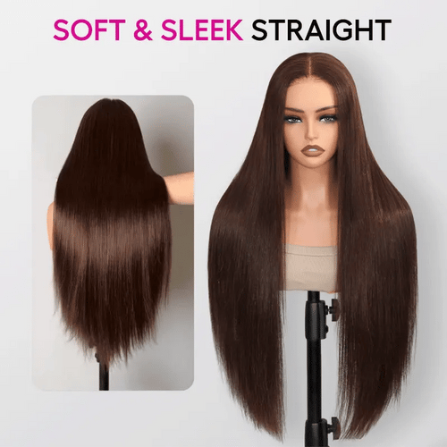 13x4 Frontal Lace Chocolate Brown Straight Wig Transparent Lace Realistic Hairline