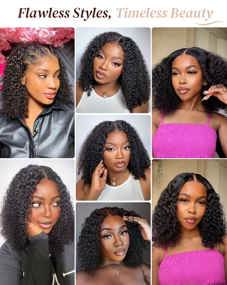 13x4 Lace Jerry Curly/Water Wave Bob Wig Pre-cut Lace Natural Black