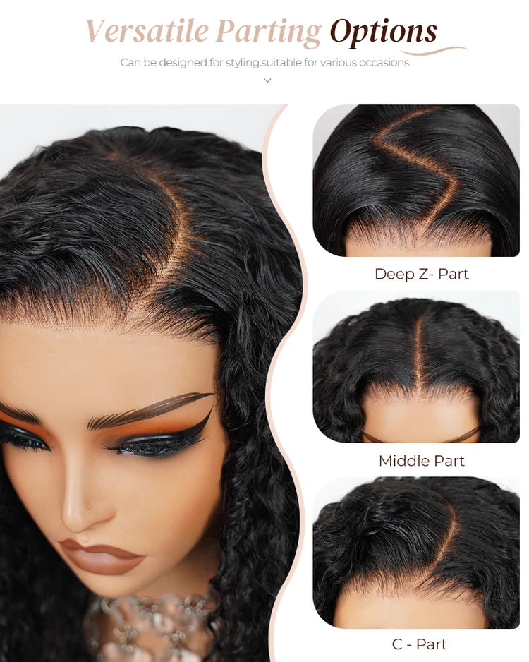 13x4 Lace Jerry Curly/Water Wave Bob Wig Pre-cut Lace Natural Black