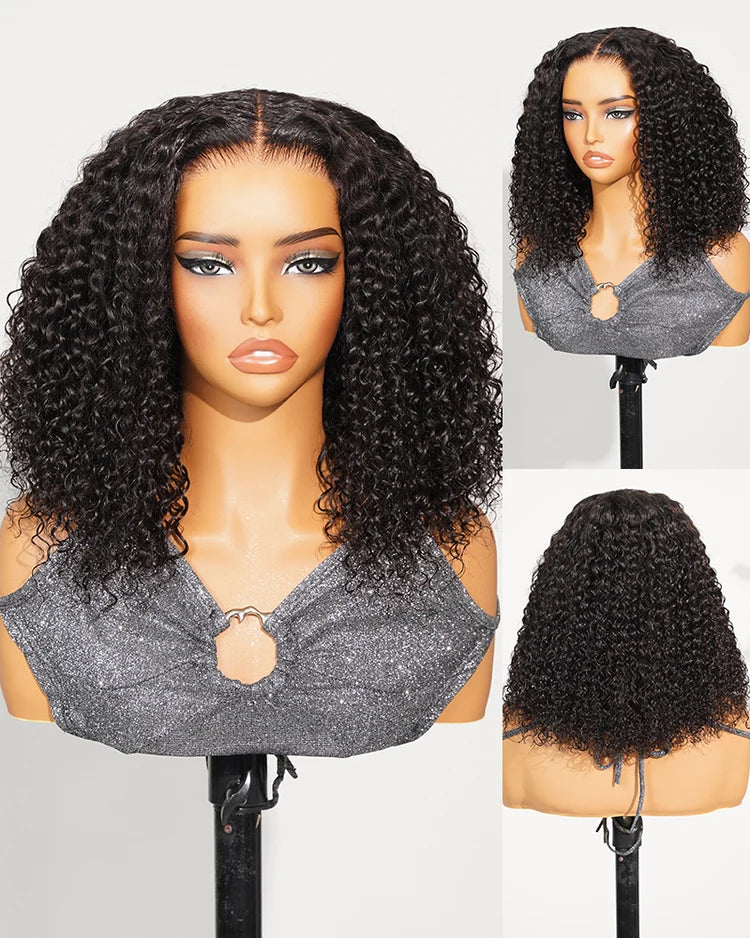 13x4 Lace Jerry Curly/Water Wave Bob Wig Pre-cut Lace Natural Black