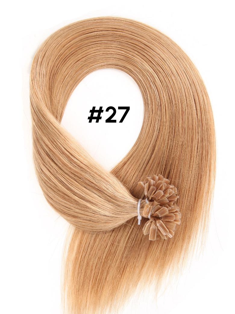 The UNice KERAHERO U-TIP STRAIGHT: 50G is shown with a blonde ponytail with a flower on top and straight texture.