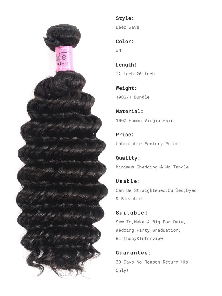The UNice Hair Bundles 4 Pcs/pack Peruvian Deep Wave Virgin Human Hair image highlights Style, Deepwave, Color, #N.