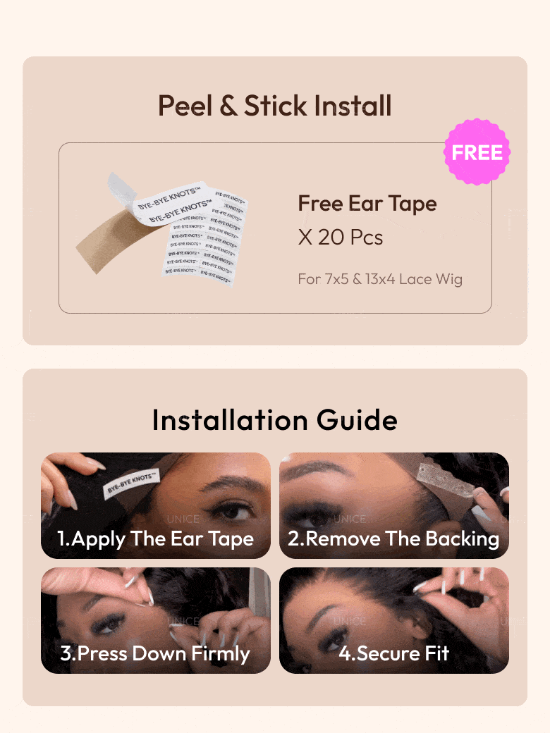 The UNice 13X6 Balayage Highlight& 7x5 Bye Bye Knots Black with Caramel Blonde wig image highlights Peel&StickInstall, FREE, Free Ear Tape, BYE-BYEKNOTS, a poster.