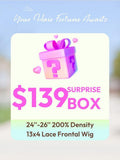 The UNICE $139 Surprise Box Get 24''-26'' 200% Density 13x4 Lace Frontal Wig Value $359-$459 image highlights Your Hair Fortune Auaits, $139BOX, SURPRISE.