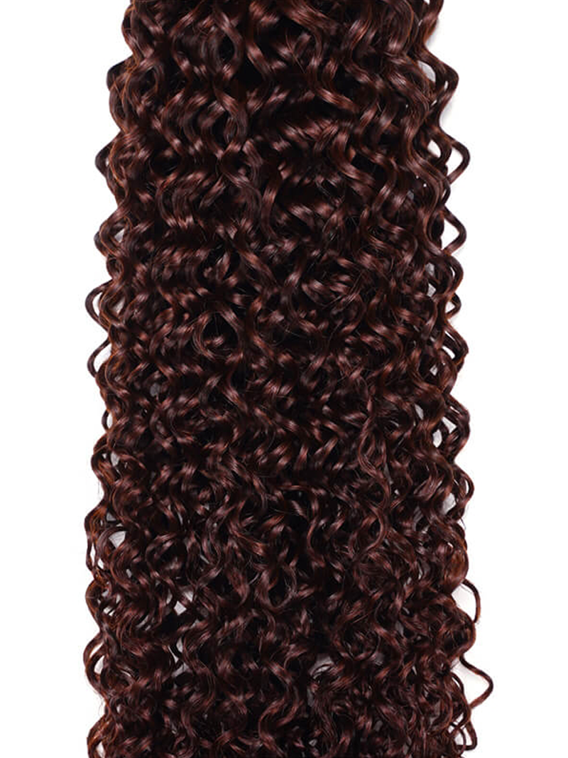 The UNice Reddish Brown Jerry Curl 1Pc 100% Remy Human Hair Bundle product image shows a curly ponytail with a long, curly hair and jerry curl texture, reddish brown.