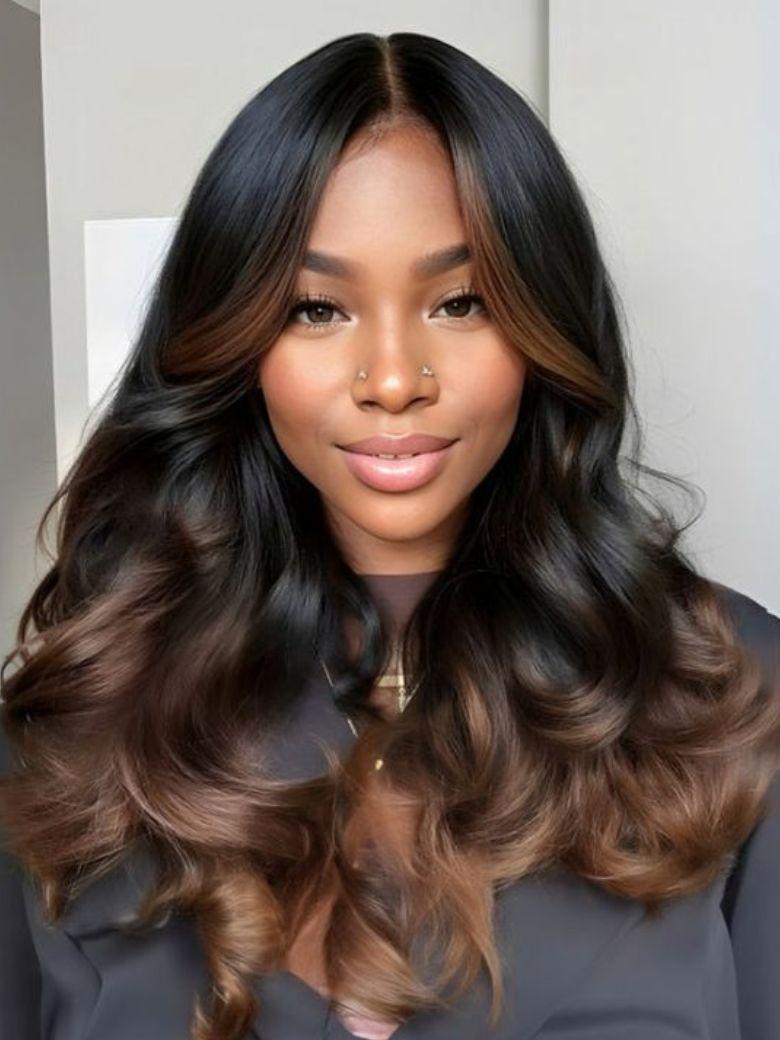 UNice 13x4 Pre-Everything™ Lace Frontal Black to Cappuccino Ombre Loose Wave Wig With Invisible Drawstring