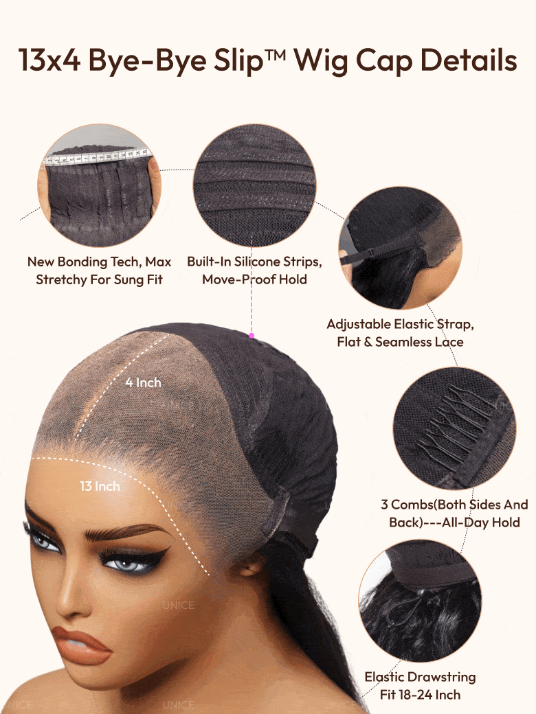 The UNice 13x4 Bye Bye Slip Lace Frontal Caramel Brown With Honey Blonde Highlights image highlights 13x4Bye-ByeSlipTMWigCapDetails, NewBondingTech, Max.
