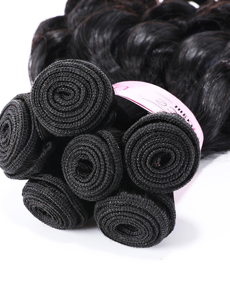 The UNice Funmi Curly Tight & Neat Human 1 Bundle Virgin Hair Natural Color product image shows a pile of black hair on a white background and curly texture.