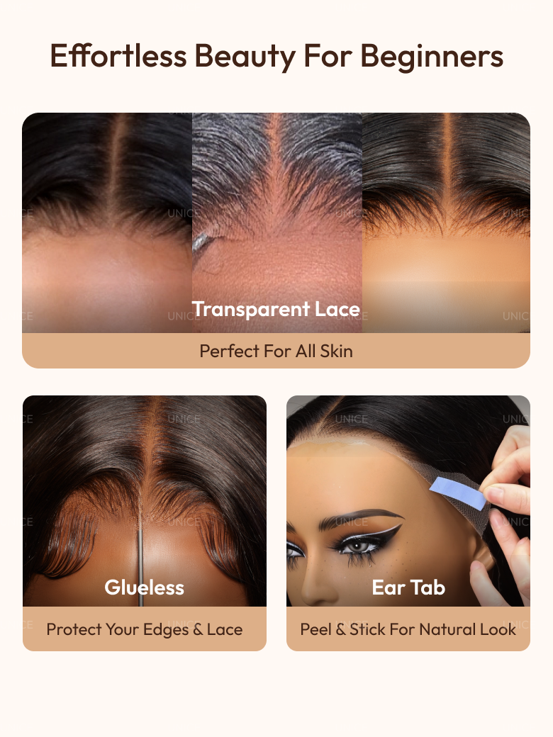 The UNice 7x5 Bye Bye Knots & 13x4 Pre-Everything Lace Frontal Balayage Highlights image highlights EffortlessBeauty For Beginners, Transparent Lace, Perfect For All.