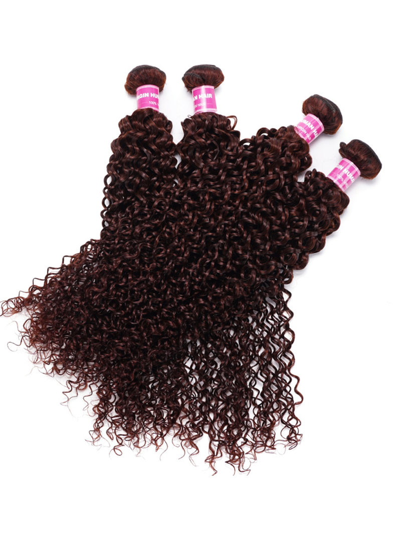 The UNice Reddish Brown Jerry Curl 1Pc 100% Remy Human Hair Bundle visual image position 3 shows brazilian curly hair bundles | jerry curl texture, reddish brown.
