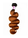 The UNice Soft #TB30 Body Wave & Straight Human Hair Weaves Human Hair 1 Bundle Ombre Color image highlights ce, ill sone, a brown body wave with a black headband.