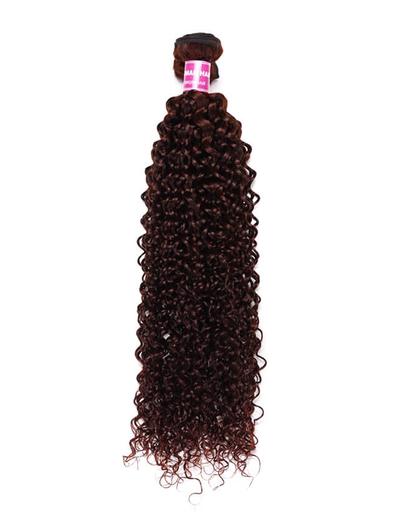 The UNice Reddish Brown Jerry Curl 1Pc 100% Remy Human Hair Bundle product image shows brazilian curly hair bundles and jerry curl texture, reddish brown.