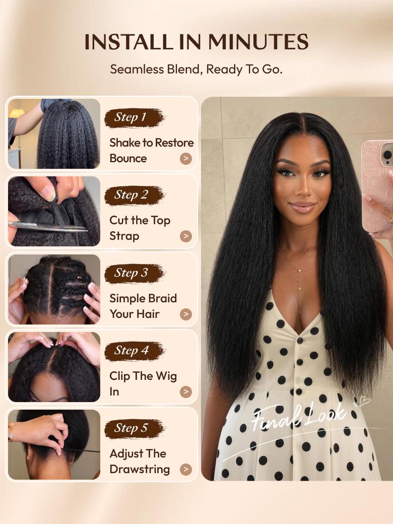 UNice InvisiBlend™ V part Kinky Straight Natural Black Wig Protect Your Natural Hair