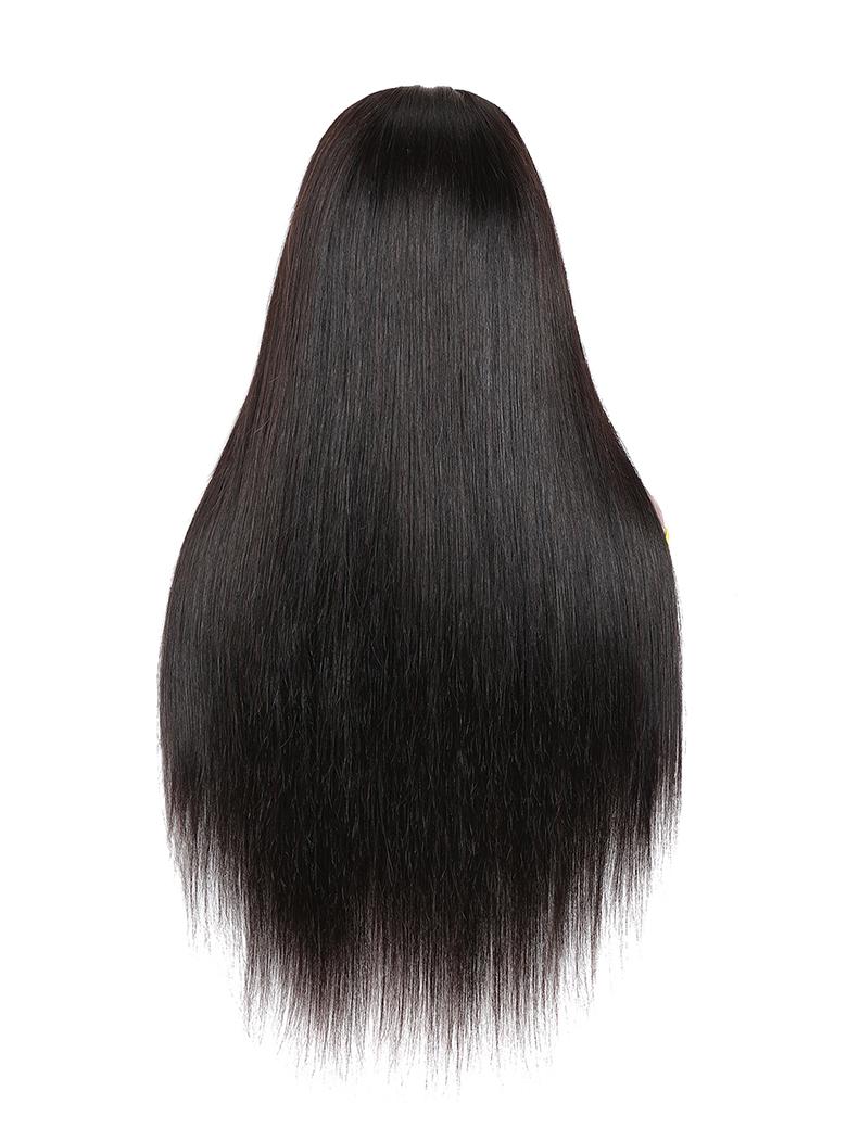 A model displays the UNice 26"-40" 180% Density HD Lace 5x5 Closure Skin Melt Perfect Hairline Glueless, showing a woman ' s long hair and straight texture, 5x5.