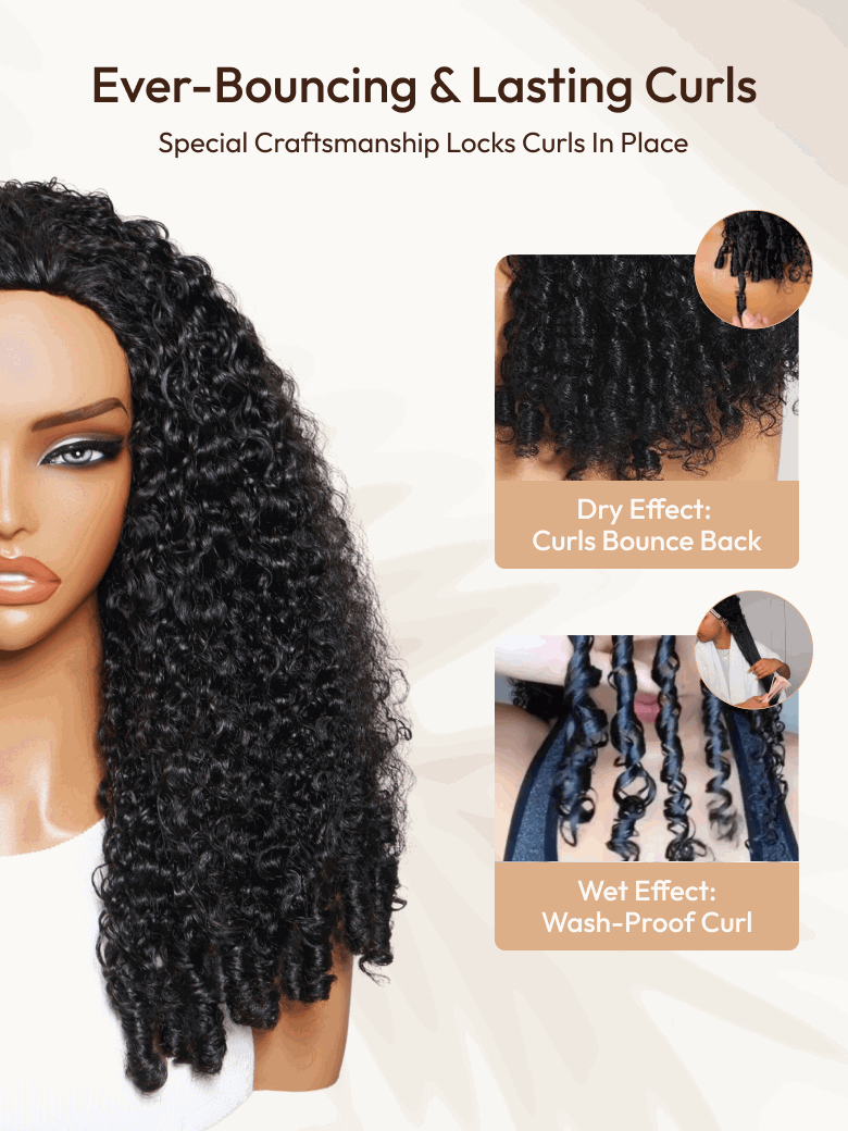 The UNice Half Wig MeltLine Burmese Curly with Finger Coily Ends Beginner Friendly with image highlights Ever-Bouncing & Lasting Curls, Special.