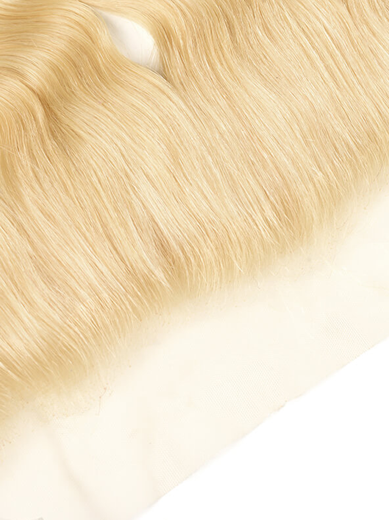 The UNice Hair 613 Blonde Body Wave Hair 13x4 Lace Frontal product image shows a blonde blonde hair piece and body wave texture, 613 blonde, 13x4.