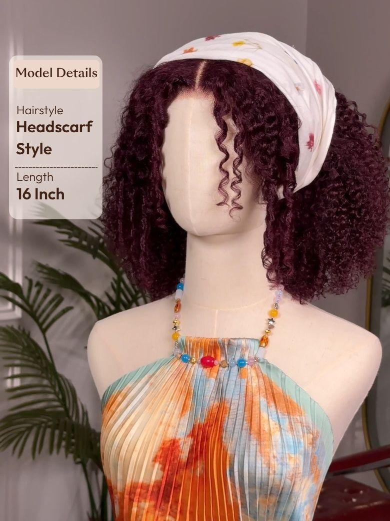 UNice Black Cherry Afro Kinky Curly Wig With Finger Coil Ends Bye-Bye Slip™ 7x5 Glueless Wig Throw and Go