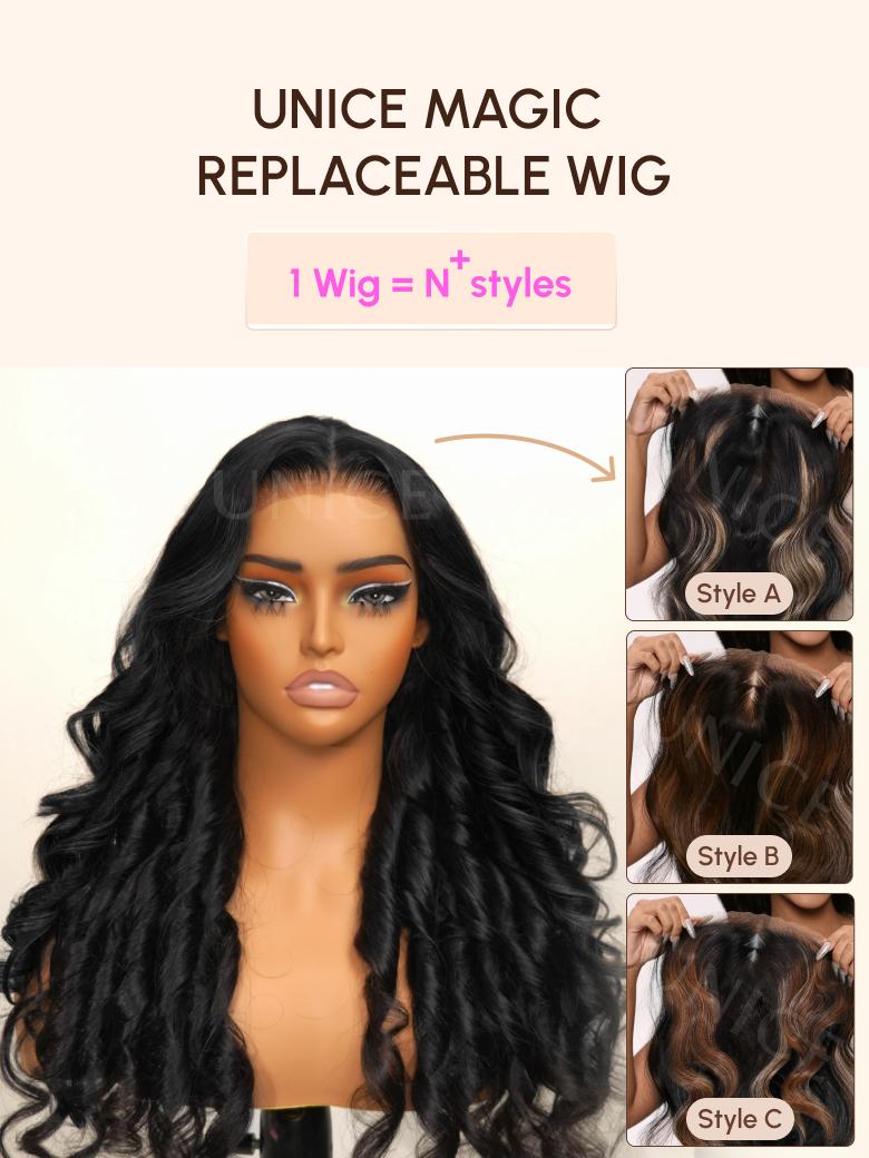 The UNice Light Brown & Golden Blonde Highlights Body Wave Replaceable Lace Closure For image highlights UNICEMAGIC, REPLACEABLEWIG, 1 Wig = N styles, StyleA, wigs.